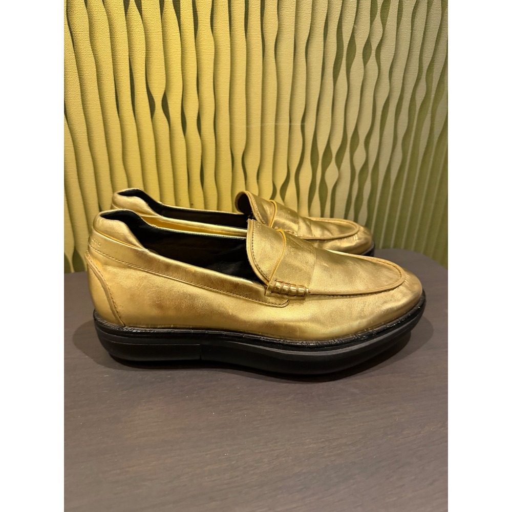 Rare Y-3 Yohji Yamamoto Gold Metallic Leather‎ PLoafers Rare UK 6.5 Mens 7.5